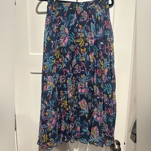 Navy Floral Pleated A-Line Maxi Skirt
